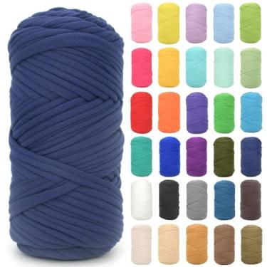 Imagem de Camiseta para crochê, azul marinho, tecido elástico grosso, fio de crochê para iniciantes, bolsa de tricô à mão, cesta/porta-copos / artesanato faça você mesmo/decoração de casa 200 g (azul marinho)