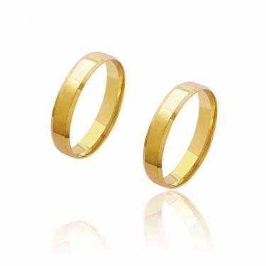 Imagem de Alianças de Casamento Cronos Ouro 18k Reta Chanfrada 4mm 7g - JoiaUnic