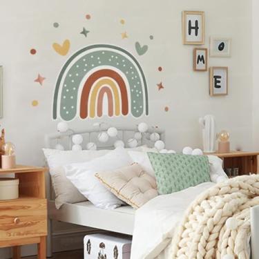 Imagem de Adesivo Infantil Arco-Íris 10 Parede Quarto Bebê Menina Estrelas Corações Lúdico Decorativo