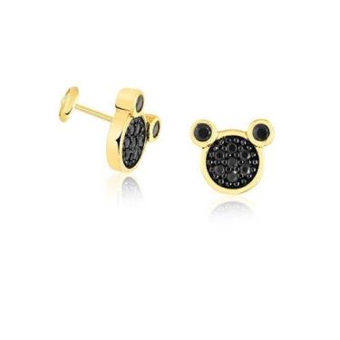 Imagem de Brinco Kids Mickey Mouse Folheado Ouro Zircônia - Radhau Joias, Único,