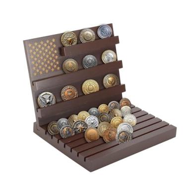 Imagem de CAPASTEC Coin Display Holder, Wood Coin Case Holds 70-80 Coins, Challenge Coin Display Stand for Collectors, Red Brown