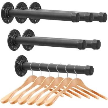 Imagem de Suporte de ferro fundido montado na parede, rack de roupas de tubo industrial resistente para pendurar roupas, suporte para organizadores de guarda-roupa e armazenamento, varões de armário DIY (preto