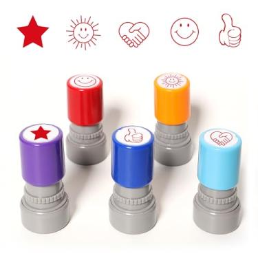 Imagem de Carimbos de professores autotintados – Pacote com 5 cores para sala de aula, motivadores de estudantes, recompensas de classificação e comportamento, suprimentos para professores do ensino fundamental