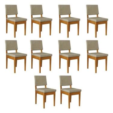 Imagem de Kit 10 Cadeiras 100% Madeira Maciça Encosto e Assento Estofado Miami -
