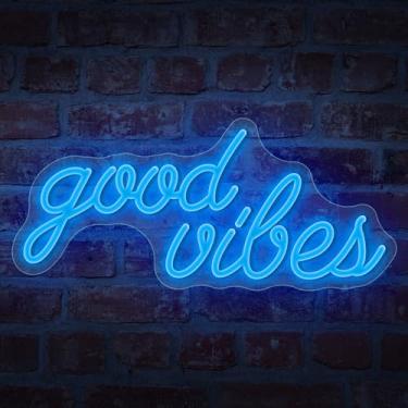 Imagem de hadefa Placa neon Good Vibes, sinais de luzes neon super brilhantes com 3 modos, sinais de néon motivacionais para decoração de parede, placa de LED para quarto, festa, presente, dia dos namorados