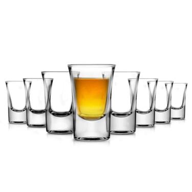 Imagem de NutriChef Pacote com 8 copos transparentes - Conjunto de 8 copos redondos elegantes de 28 g - Base estável, resistente a choques térmicos - para bebidas quentes/frias, uísque, vodca, doses de tequila,