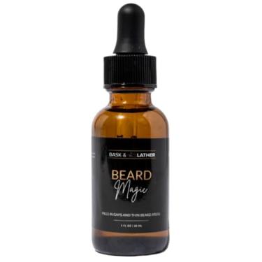 Imagem de BASK & LATHER Beard Magic Growth Oil para homens, ajuda a estimular o crescimento e a suavidade do cabelo, óleo natural para manchas calvas e pelos faciais remendados ou finos, suporta uma barba mais