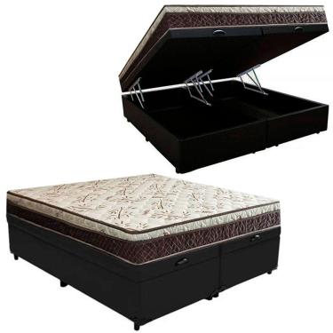 Imagem de Cama Box Baú Bipartido Casal Suede + Colchão Casal Espuma Extra Firme D33 Elegance Ortopédico 72x138x188
