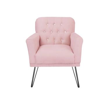 Imagem de Poltrona Estofada Para Salão de Beleza Pés de Ferro Anitta Suede Rosa Bebe - LM DECOR