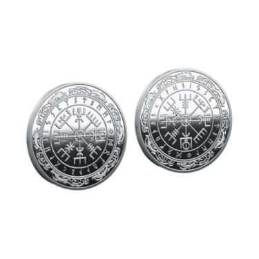 Imagem de Bússola Guia Nórdica Viking Em Formato De Moeda, Souvenir Comemorativo
