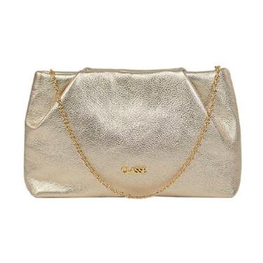 Imagem de Bolsa Feminina Festa Classe Couro Alça Corrente Crossbody, Ouro