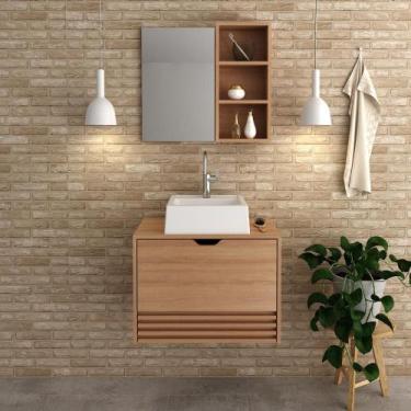 Imagem de Kit Banheiro Balcão Gabinete e Espelheira Amêndoa - Tecno - Tecno Mobi
