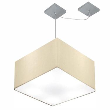 Imagem de Lustre Pendente Quadrado Com Desvio De Centro Vivare Md-4270 Cúpula Em Tecido 35x35cm - Bivolt Algodão-crú 127/220v