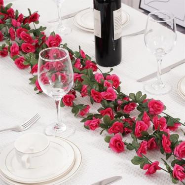 Imagem de Beksodi 5 peças guirlanda de rosas artificiais (Fúcsia)