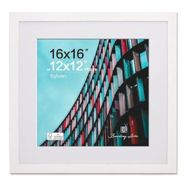 Imagem de Moldura para quadro de embarque de 40,6 x 40,6 cm com vidro resistente a estilhaçamento – Use como moldura de CD feita de madeira projetada para fotos de 30 x 30 com tapete ou 40,6 cm sem moldura