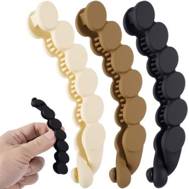 Imagem de Winsyison 3 presilhas de cabelo de banana, garras grandes antiderrapantes para mulheres, pentes duplos clássicos, acessórios de grampo de cabelo para penteados curtos longos e encaracolados finos