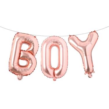 Imagem de Letras de balão de 40,6 cm para meninos ou meninas | Balões reveladores de gênero, decorações de revelação de gênero | Decorações de chá de bebê (menino ouro rosa)