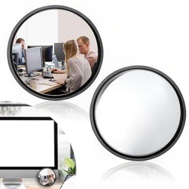 Imagem de Pacote com 2 espelhos para cubículos de escritório - Espelho de segurança convexo grande angular ajustável para monitor de computador, veja atrás de você para segurança na mesa e pontos cegos