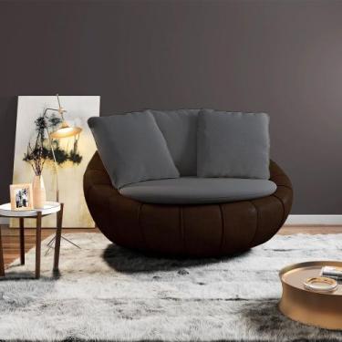 Imagem de Poltrona Giratória Sala de Estar com Almofadas Afrodite Grafite Marrom