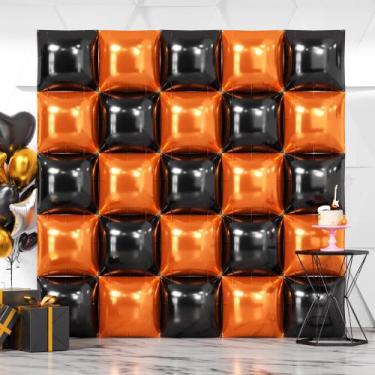 Imagem de Pano de fundo de parede de balão NISOCY Black Orange Square Foil x25
