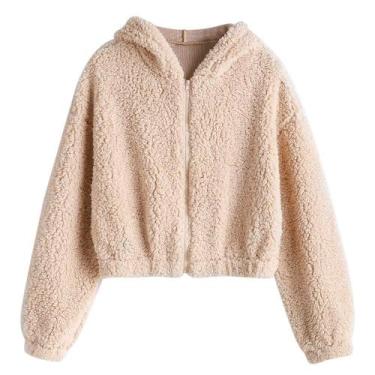 Imagem de Jaqueta feminina ZAFUL com capuz e zíper Faux Shearling Fluffy