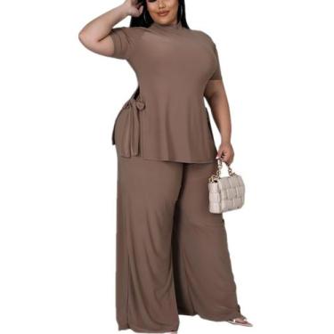 Imagem de Roupas de 2 peças MRSFITOK Wide Leg Plus Size para mulheres marrons