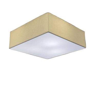 Imagem de Lustre Plafon Sobrepor Quadrado Vivare CQF5015LA Cúpula em Tecido Cor Bege 50x50x15cm