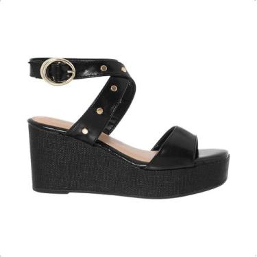 Imagem de Sandália Anabela Plataforma Salto Tachas Boho Tramado Casual - Stessy 