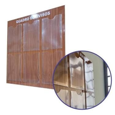 Imagem de Quadro Aviso e Gestão 6 Displays A4 ACM Madeira Imbuia Painel Porta Fo
