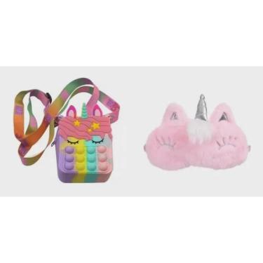Imagem de Bolsa Pop It Bolha Unicórnio + Mascara Dormir Unicornio Rosa