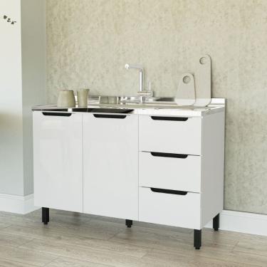 Imagem de Balcão para Pia 120 cm 2 Portas 3 Gavetas Meena Branco Politorno Móveis