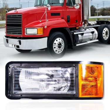 Imagem de Hpdmauto Faróis esquerdos para Mack, farol de substituição com lâmpada de seta compatível com caminhões semicaminhões Mack CH600 CH612 CH613 CL600 CL700 1990-2006 (aprovado pelo DOT e SAE)
