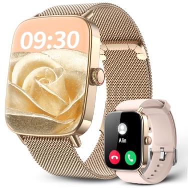 Imagem de Smartwatch Relógio Inteligente, Tela HD de 1,85" Relógio Fitness, 120 Esportes, Frequência Cardíaca e Monitoramento do Sono, IP68 à rova d'água, Compatível com Android iOS, 2 Pulseiras, Dourado