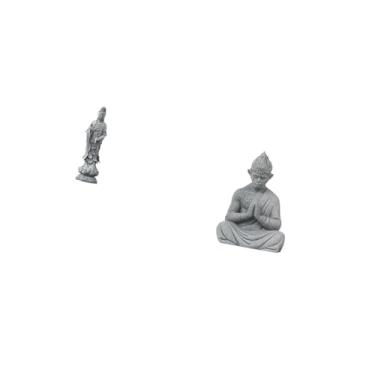 Imagem de Fenteer Escultura de Pedra de Buda Guan Yin, Ornamento Feng Shui, Estatueta Feminina Chinesa Kuanyin, Miniatura de Sol Wukong Colecionável para Mesa, Armário,