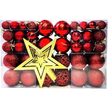 Imagem de Kit 100 Bolas de Natal Vermelhas Lisas Foscas e Glitter Decoração Completa Árvores e Festas (Vermelha)