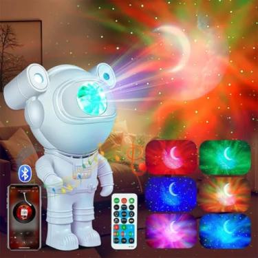 Imagem de Luminária Projetor Astronauta LED, Som Bluetooth, Controle Remoto, 8 Efeitos de Nebulosa, Luz Noturna Galáctica, Base Magnética, Branco