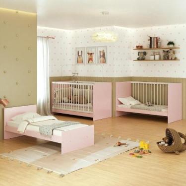 Imagem de Berço 3 Em 1 Para Colchão 60 X 130 Cm Multimóveis Mp0527g - Rosa/branc