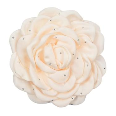 Imagem de Broche de flor em tecido de cetim rosa com strass para mulheres festa de casamento vestido de dança terno acessórios joias presentes, Large, Tecido de cetim, Sem Pedra Preciosa