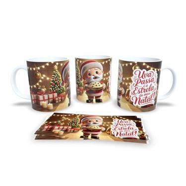 Imagem de Caneca de Natal com Papai Noel Surfista, Porcelana Branca, Tema Tropical, Decoração Praiana de Natal (19997)