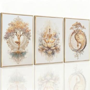 Imagem de Deveosa Pôster de pose de ioga árvore da vida flor de lótus zen Feng Shui Yin Yang pinturas de arte em tela pacífica relaxante Asain impressão de parede arte para quarto meditação espiritual quarto