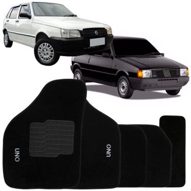 Imagem de Jogo de Tapete Automotivo Carpete Fiat Uno 1985 à 2007 Soft Logo Bordado Preto 5 Peças