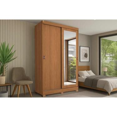 Imagem de Guarda Roupa Solteiro 2 Portas De Correr (1 C/ Espelho) E 2 Gavetas C/ Pés Cb01r588 Canela - Kappesberg