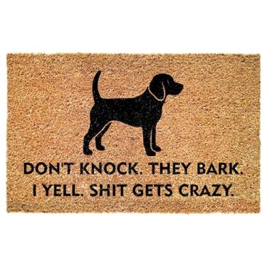 Imagem de Capacho de entrada engraçado Beagle - Don't Knock They Bark I Yell Shit Gets Crazy - Citação ousada para varanda - Pátio - Decoração interna - Tapete antiderrapante durável - Donos de animais de
