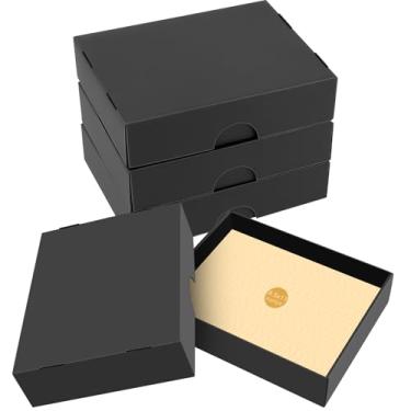 Imagem de ATPWONZ Pacote com 4 caixas de armazenamento de papel A4 para arquivo de cartas de 28 x 21,6 cm, organizador de fotos de papelão com tampa, recipientes de armazenamento de artesanato/artes, caixa de