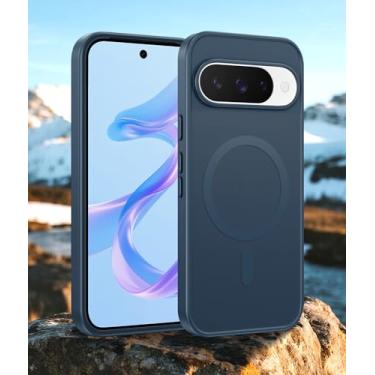 Imagem de Capa para Google Pixel 10/Pixel 10 Pro/Pixel 9/Pixel 9 Pro: Capa protetora magnética fosca à prova de choque resistente e translúcida - Capa protetora resistente à queda de grau militar (azul/6,3