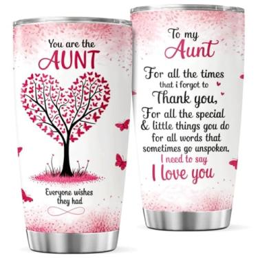 Imagem de CUBICER Copo de aço inoxidável com design de borboleta de árvore de coração, presente de tia, para sobrinha ou sobrinho, copo de apreciação sentimental de 590 ml, caneca de aniversário do dia das mães