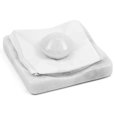 Imagem de Elysian Marble Suporte de lenço branco pesado para guardanapos, dispensador de mármore feito à mão para balcão de cozinha, mesa de jantar ou decoração de mesa de centro