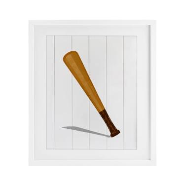 Imagem de Stupell Industries Estampa emoldurada branca de taco de beisebol esportivo sob vidro, design de Christine Simpson Art, 53 x 43 cm