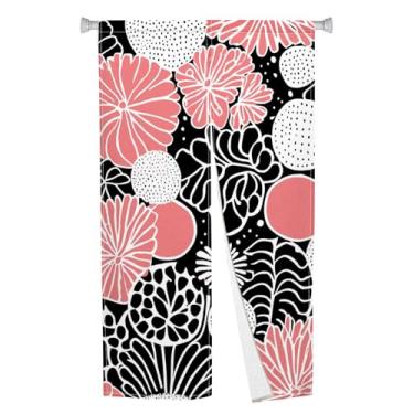 Imagem de Leowefowa Cortina de porta tradicional japonesa Noren estilo japonês, tapeçaria de porta, tratamento de janela, painel de poliéster para divisórias, divisórias, decoração de casa (rosa, flores), 85 cm