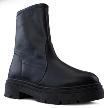 Imagem de RF ROOM OF FASHION Botas Chelsea femininas de salto grosso com sola elástica, Meia preta PU, 37